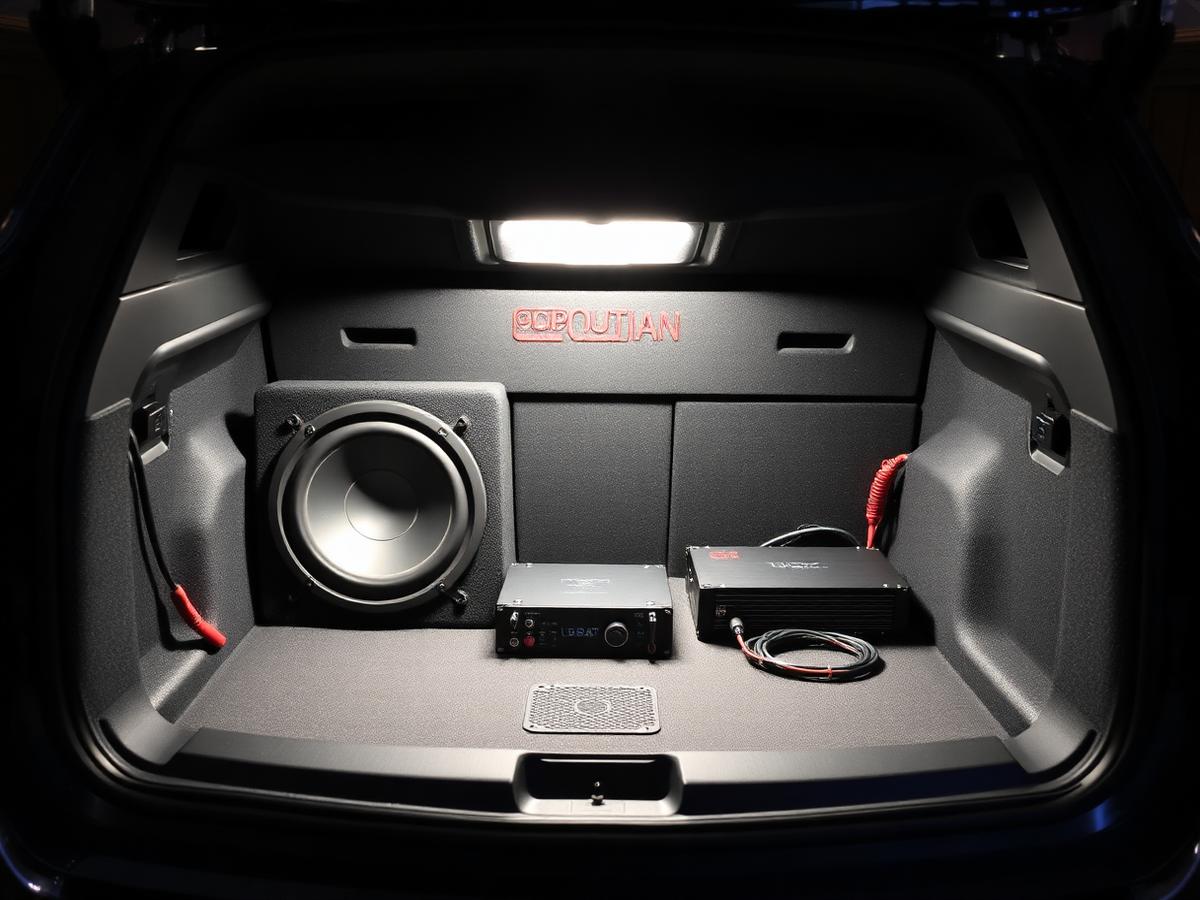 Custom subwoofer and amplifier installation in a vehicle trunk