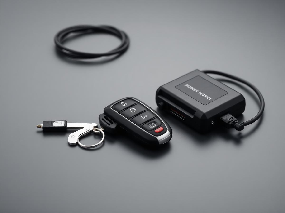 Car alarm key fob and remote start module with wiring